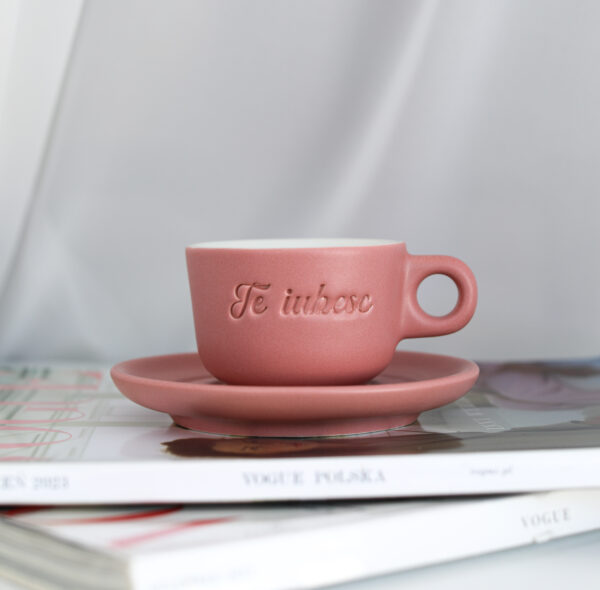 Ceasca Double Espresso Te iubesc _ Roz pudra