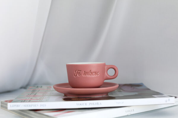 Ceasca Double Espresso Te iubesc _ Roz pudra